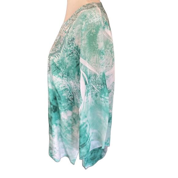 JM Collections Woman Mint Green and White Sequined Boho Blouse with Flaired Bell - Picture 8 of 13